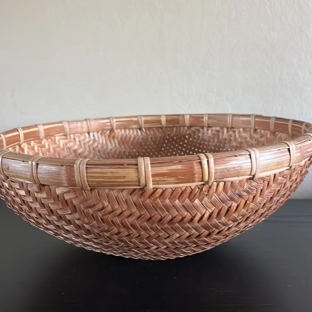 Vintage Rare Bamboo Round Woven Basket 16”